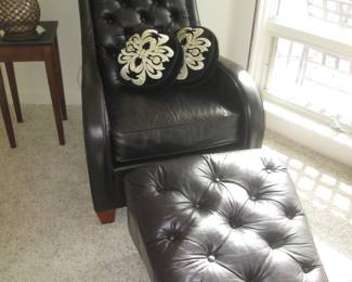 La-Z-Boy Recliner & Ottoman, Mahogany Leather with Button-Tufted Design (No Movement)