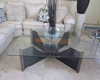 Coffee Table, 'Brutalist-Post WWII' Design, Glass Top, Metal Frame, 48" X 48"