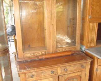 Glass Bookcase, Drawers & Lower Cupboard, Carved & Paneled Detailing, 42" X 22" X 74"