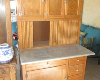 Antique Hoosier Cabinet & Kitchen Workstation, Tambour Doors, Marble Top, 45" X 28" X 71"