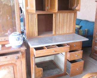 Hoosier Cabinet Interior View, Wood Shelf with Thin Tin Layer