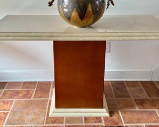 MCM/Art Deco Console Table with Stone Top and Wooden Pedestal Base
