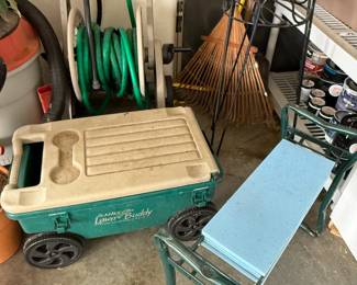Ames Lawn Buddy Rolling Garden Cart, Garden Work Seat, Hose and Reel and Metal Plant Stand