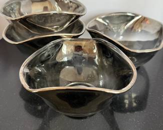 MCM "Tri-Corner" Shape Silver Fade Glass Bowls