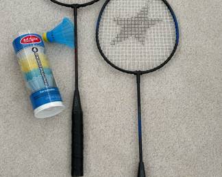 Set of Majik Badminton Rackets and Tube of Birdies