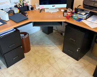 L-Shaped Corner Desk and Two Mobile Filing Cabinets