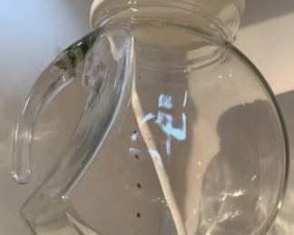 Glass Pitcher with White Plastic Lid and Internal Ice Stirrer
