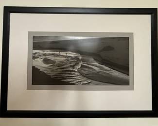 Framed/Matted Print of Ansel Adams' Photograph "Birds on a Beach, Evening, 1966"