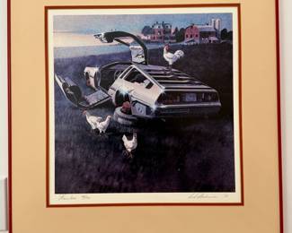 Framed/Matted AP #250 of DeLorean Car with Chickens