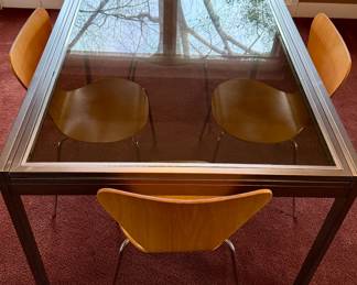 MCM Style Rectangular Chrome Frame/Glass Top Extension Dining Table