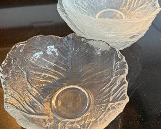 Vintage Clear Glass Cabbage Leaf Salad Bowls