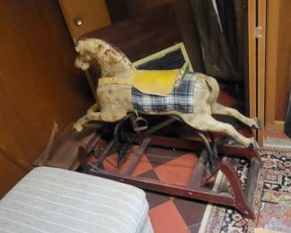 ANTIQUE WOOD ROCKING HORSE