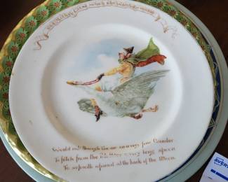 Royal Doulton "Nursery Rhymes" plate, specifically depicting the "Old Mother Goose" rhyme. 
