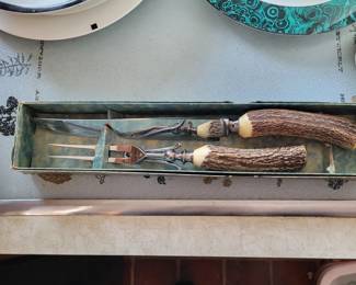 Vintage Swedish Jernbolaget Eskilstuna Rostfri Stag Handled 2 Piece Carving Set