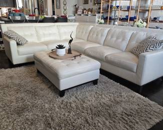 white leather sectional sofa with ottoman