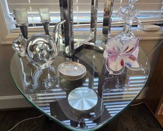 crystal cat figurine, Murano flower bloom vase, etc