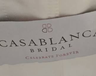 Casablanca beaded bridal dress with train, veil, and headband 