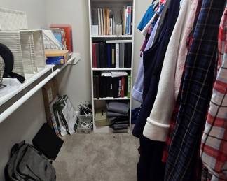 binders, backpacks, adult clothes