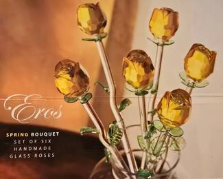 Eros Spring Bouquet set of 6 Handmade Glass Roses in original packaging
