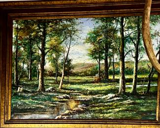Large-Scale Framed Oil on Canvas Landscape Painting