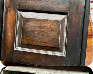 Antique coal/fireplace ash bin (wood with brass handle, tin insert)