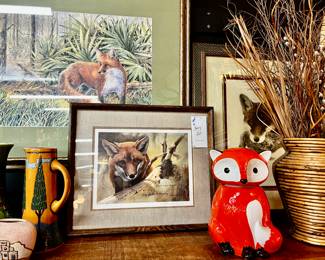 Foxy Lot - fox prints, porcelain cookie jar/canister 