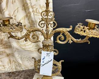 Antique Cast Iron w/Marble Base Candelabra 