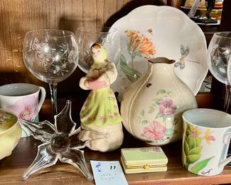 Misc. Porcelain, Glass Floral Motif Decor 