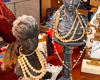 Retail Display Busts, Mirrored Tray, Faux Pearl Necklaces, Pearl Collar Bowtie Necklace, Etc. 