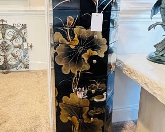 Vintage black lacquer Chinoiserie jewelry chest 