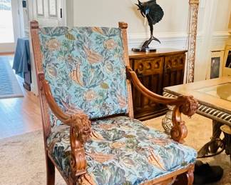 19th century carved wood upholstered chair
