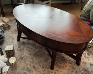 $20, Coffee Table, “Good” Overall Condition with some Wear and some reattachment needed for under spokes.