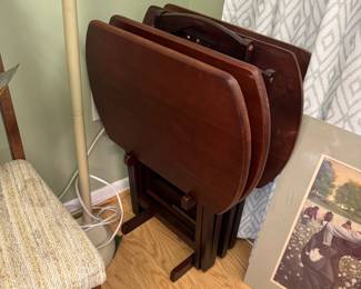 $50 Solid Wood Tray Set, Very Good condition.