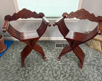 Antique Italian Savonarola Carved Folding Chairs 19x24x33