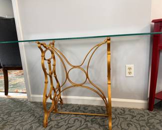 Glass Top Gold Metal Base Table - glass 14x46 gold stand 13x22x28