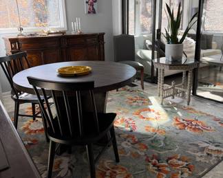 Round Kitchen Table with Two Chairs, Whitewashed Side Table, Large Buffet