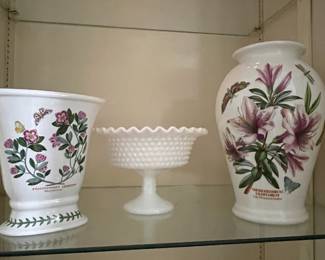 Portmeirion vases, milk glass