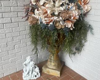 I of 2 large urns w/silk flowers