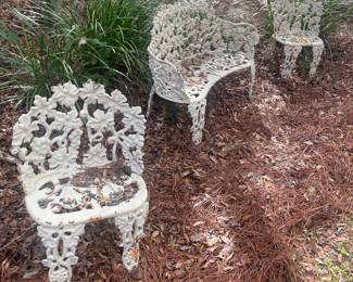 Cast iron bench & chairs
