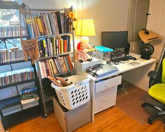 Office equipment, music CD's, books.