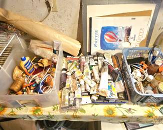 Artist supplies: acrylic and oil paints.