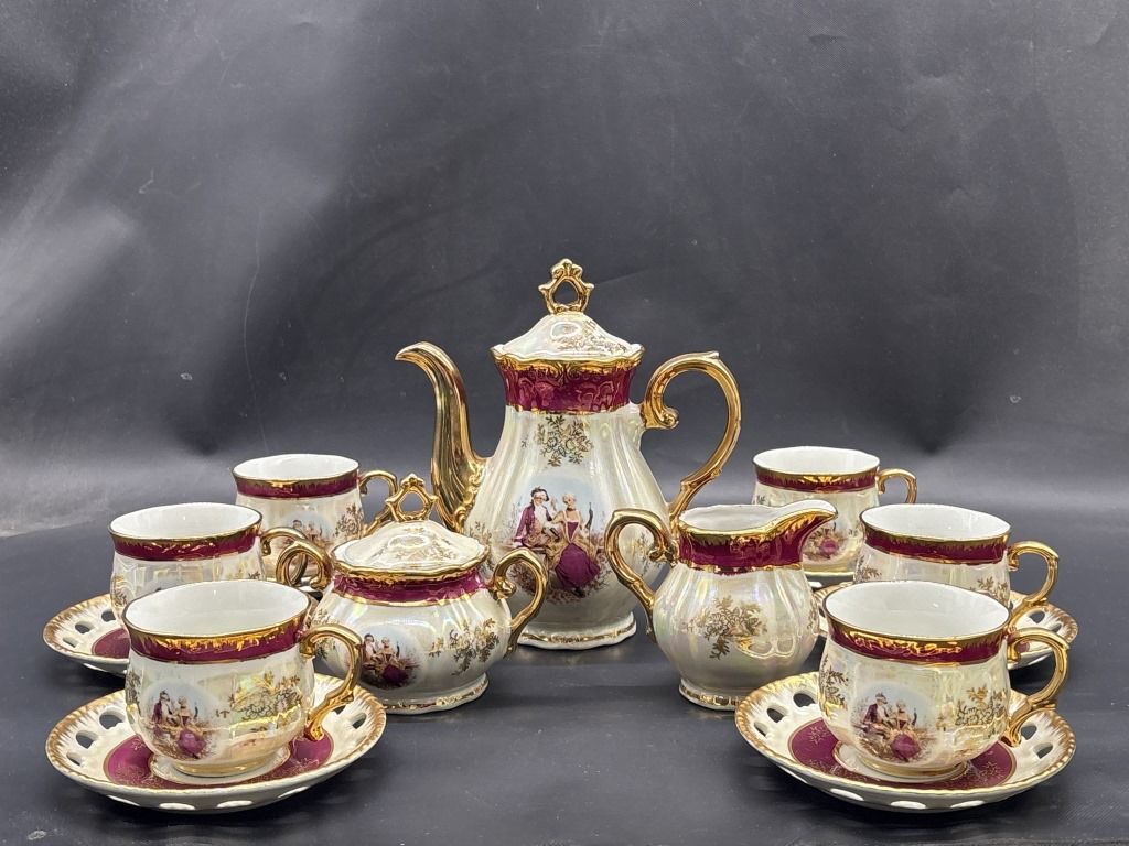 (15) Victorian-Style China Tea Set, Service for 6