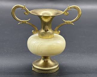 Miniature Vintage Brass w/ Stone Urn