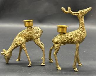 (2) Brass Deer Candle Holder Figurines