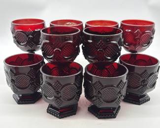 Avon Ruby Red Cordials and Votives, 3 w/ Candle