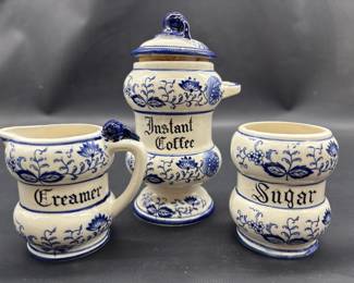 Blue Onion Pattern Creamer Sugar & Instant Coffee