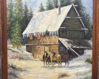 Old West Winter Scene Horses & Homestead