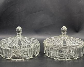 (2) Vintage Anchor Hocking Old Cafe Candy Dishes