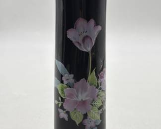 Japanese Porcelain Black Vase w/ Purple Flowers