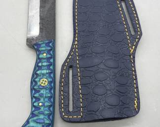 Damascus Steel Fixed Blade Knife & Leather Sheath